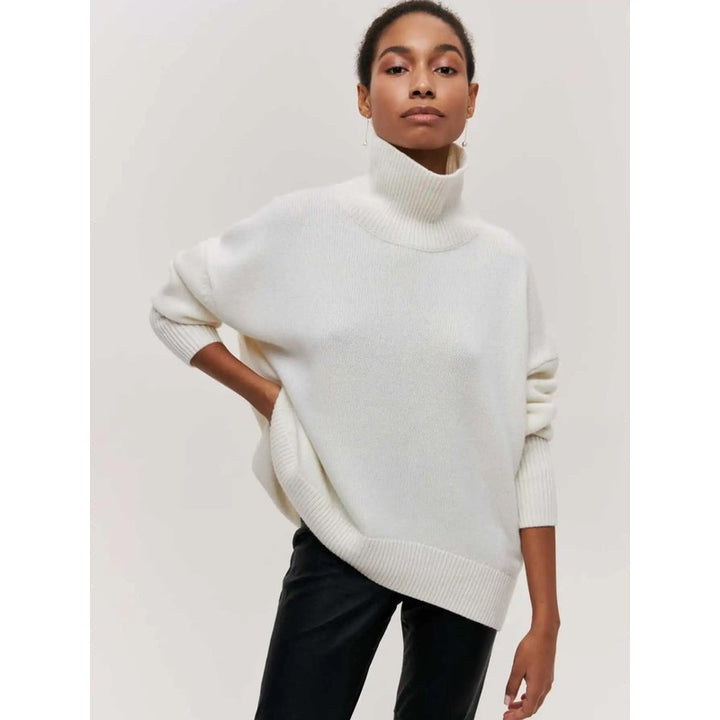 Dame Turtleneck Sweater Oversized - Ensfarvet