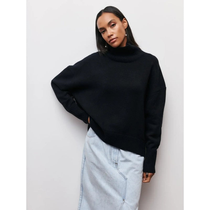 Dame Turtleneck Sweater Oversized - Ensfarvet