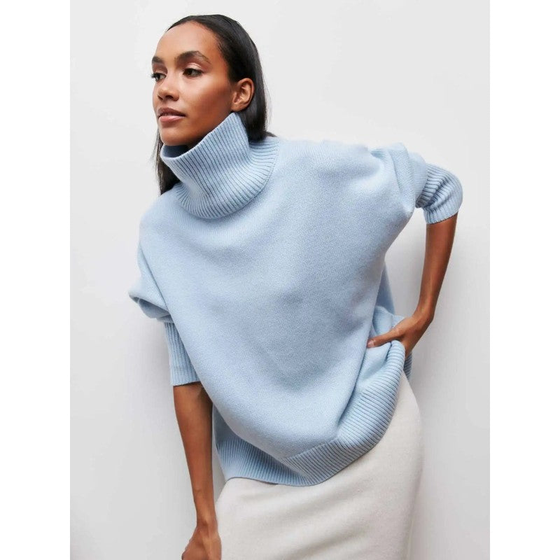 Dame Turtleneck Sweater Oversized - Ensfarvet