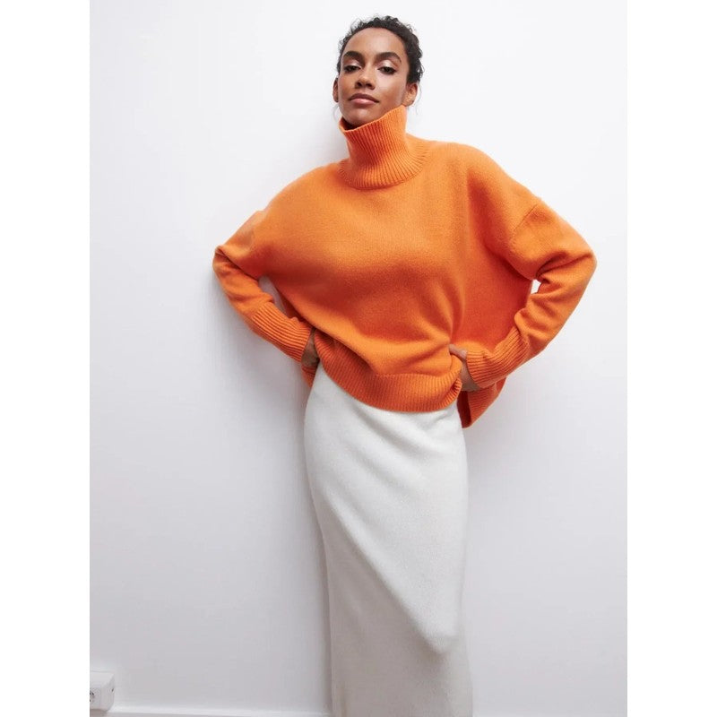 Dame Turtleneck Sweater Oversized - Ensfarvet