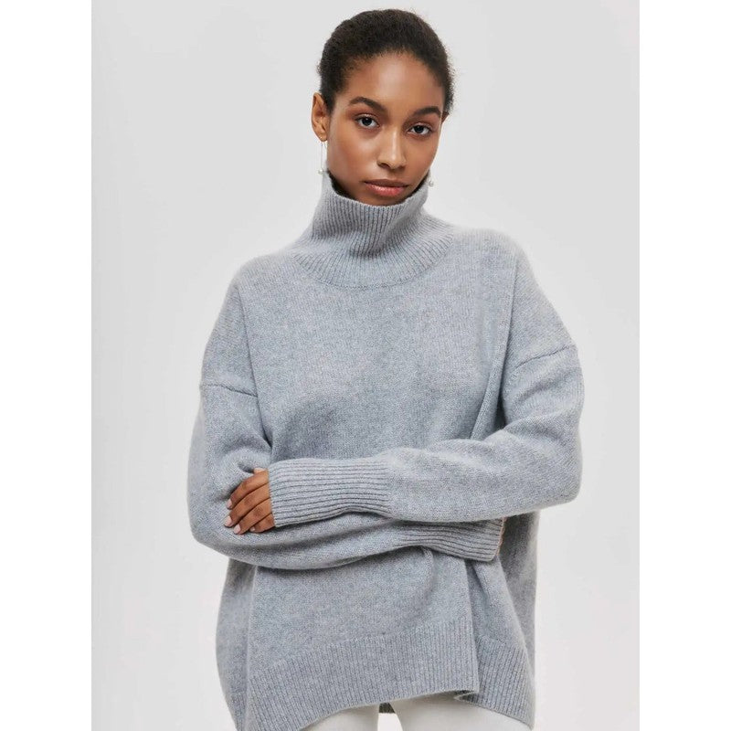 Dame Turtleneck Sweater Oversized - Ensfarvet