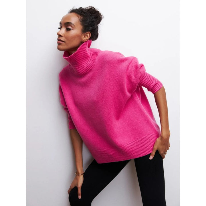 Dame Turtleneck Sweater Oversized - Ensfarvet