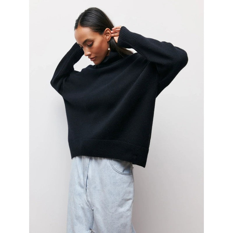 Dame Turtleneck Sweater Oversized - Ensfarvet