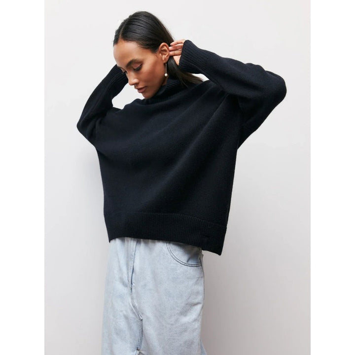 Dame Turtleneck Sweater Oversized - Ensfarvet