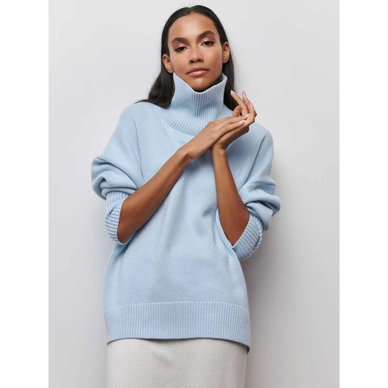 Dame Turtleneck Sweater Oversized - Ensfarvet