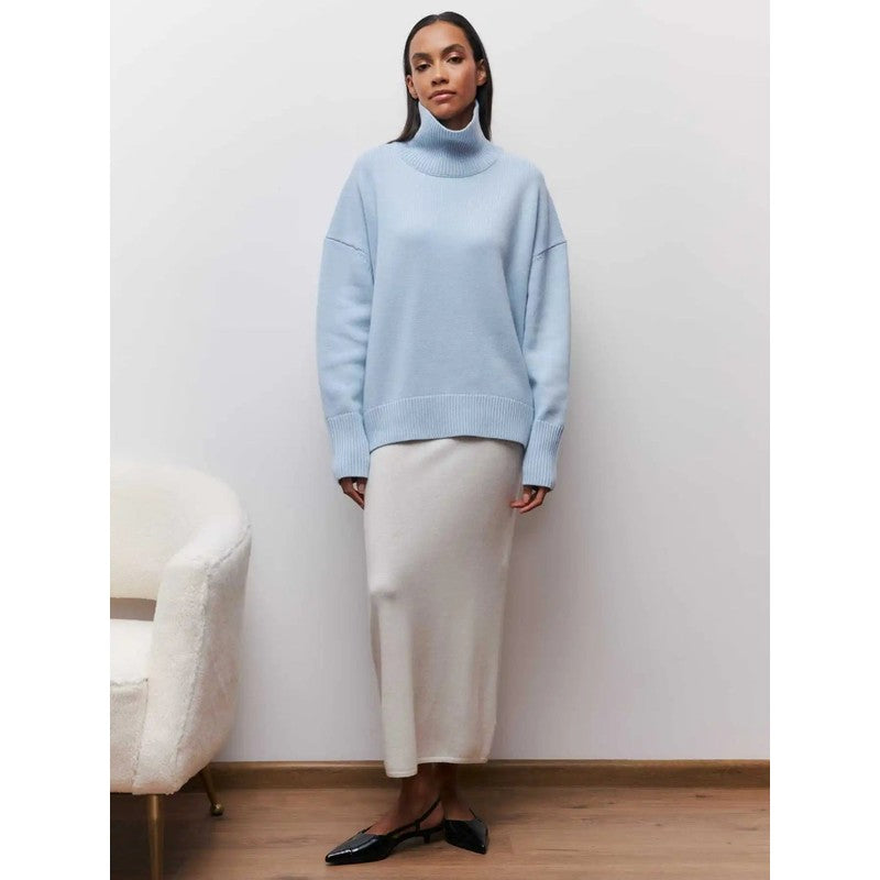 Dame Turtleneck Sweater Oversized - Ensfarvet