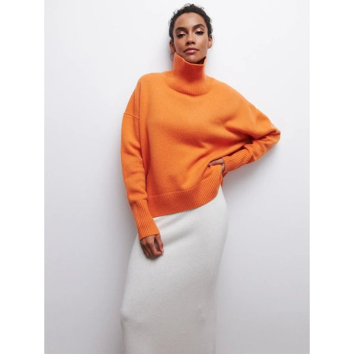 Dame Turtleneck Sweater Oversized - Ensfarvet