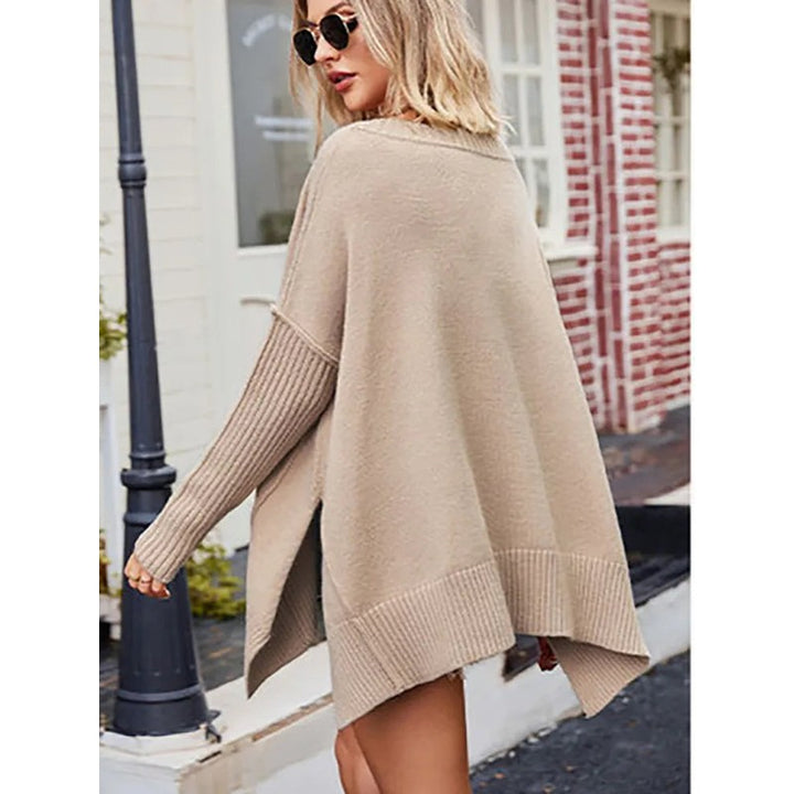 Dame V-hals strikket sweater - Oversize
