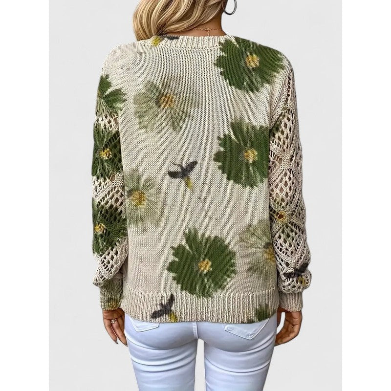 Damebluse med V-hals og blomstermønster