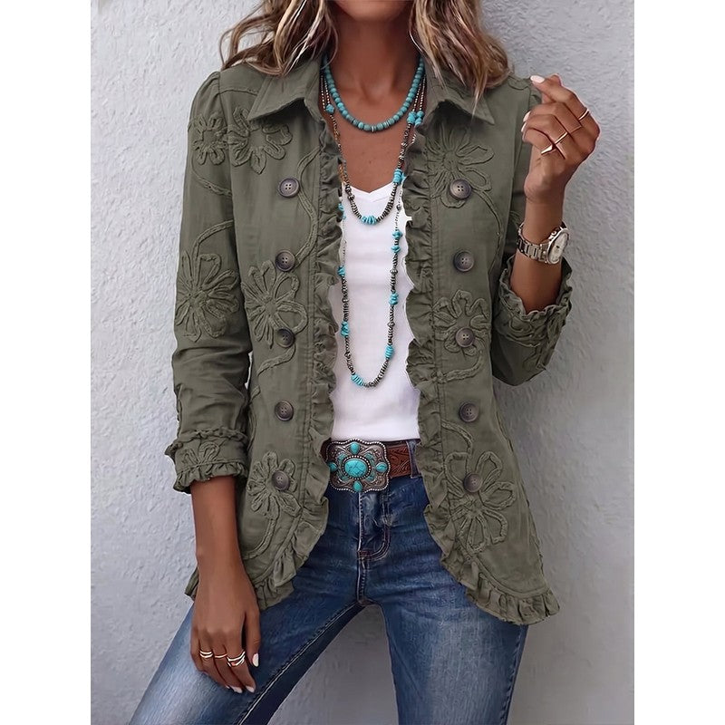 Damejakke med broderi - Army green