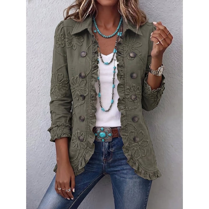Damejakke med broderi - Army green