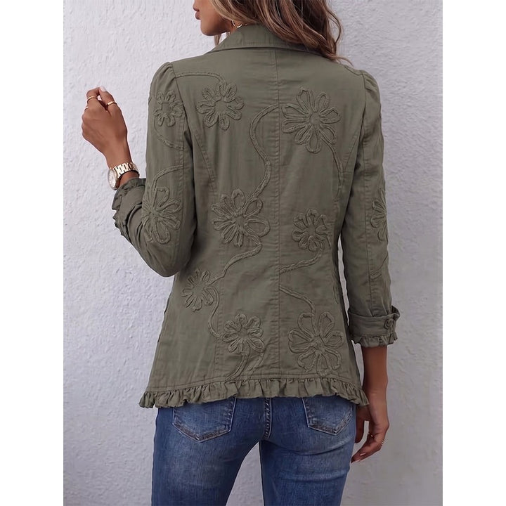 Damejakke med broderi - Army green