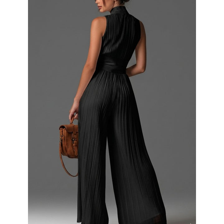 Damejumpsuit med dyb V-hals og vide bukser - Sort