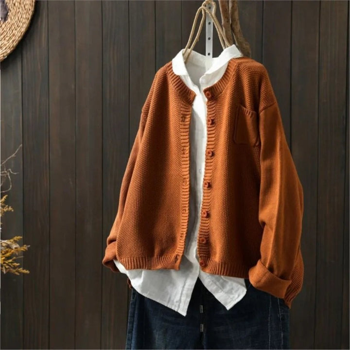 Dames Cardigan - Knælang med knapper og lomme