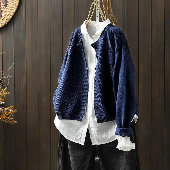 Dames Cardigan - Knælang med knapper og lomme