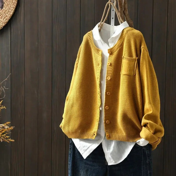 Dames Cardigan - Knælang med knapper og lomme