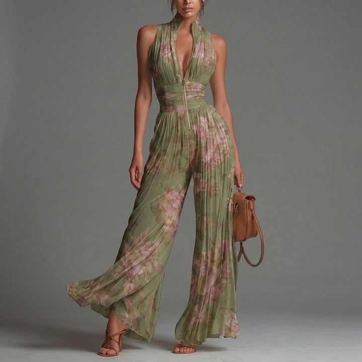 Dames Jumpsuit med Vide Ben - Blomstermønster
