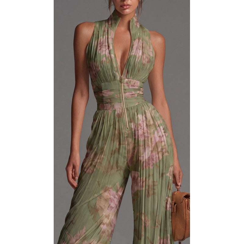 Dames Jumpsuit med Vide Ben - Blomstermønster