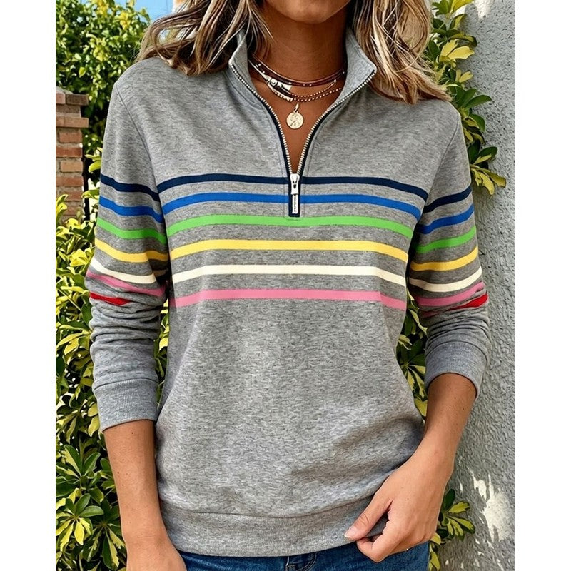 Dames Sweater med Stripeprint - Relaxed Fit