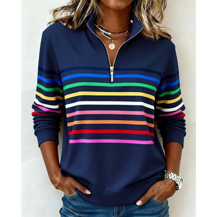 Dames Sweater med Stripeprint - Relaxed Fit
