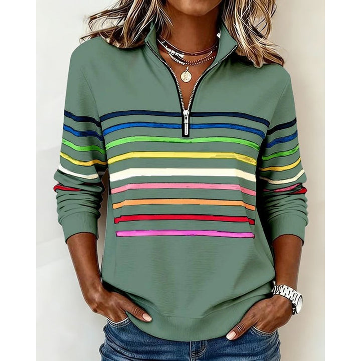 Dames Sweater med Stripeprint - Relaxed Fit