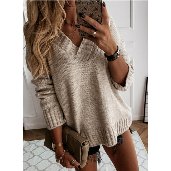 Dames V-halset strikket trøje - Oversized fit