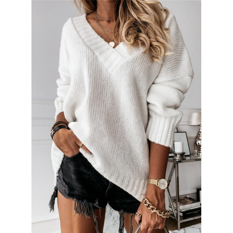 Dames V-halset strikket trøje - Oversized fit