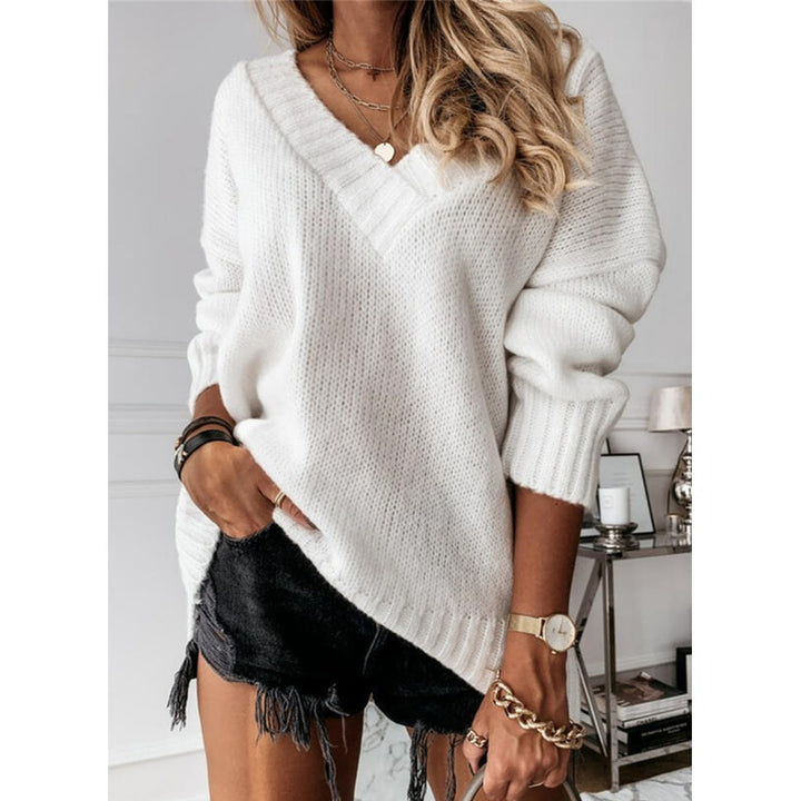 Dames V-halset strikket trøje - Oversized fit