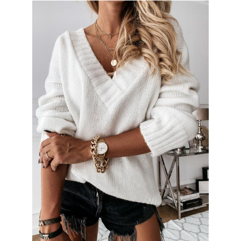 Dames V-halset strikket trøje - Oversized fit