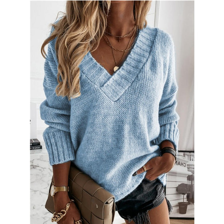 Dames V-halset strikket trøje - Oversized fit