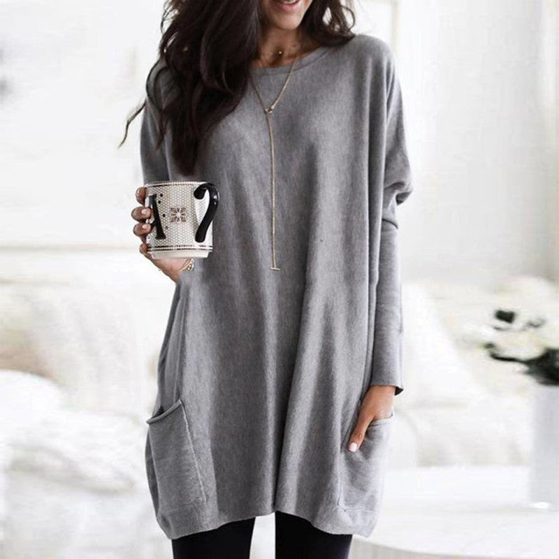 Dametop Oversized Tunika med Lange Ærmer