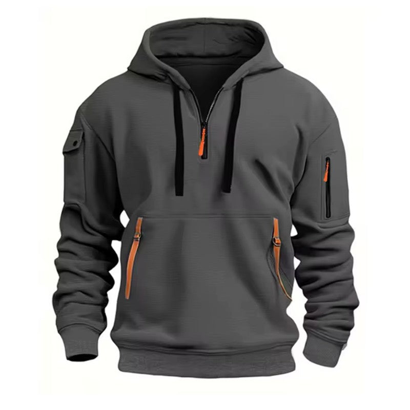 Herrehoodie med lynlåslommer og hætte