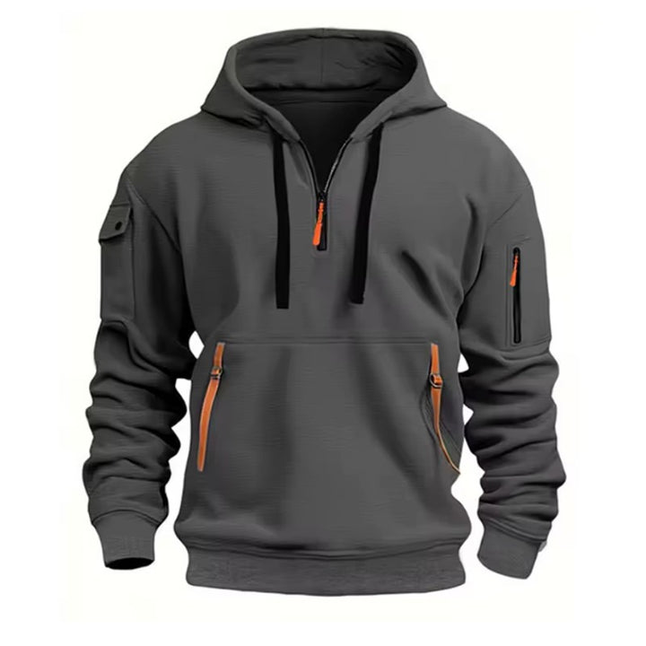 Herrehoodie med lynlåslommer og hætte