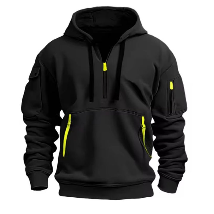 Herrehoodie med lynlåslommer og hætte