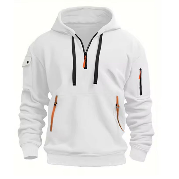 Herrehoodie med lynlåslommer og hætte