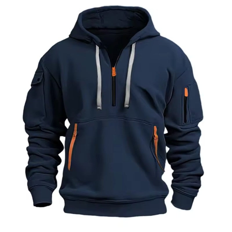 Herrehoodie med lynlåslommer og hætte