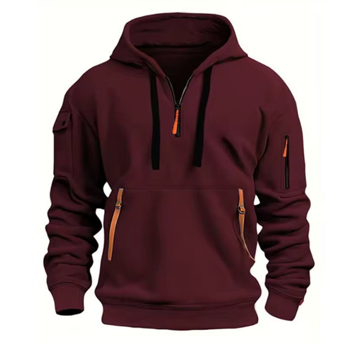 Herrehoodie med lynlåslommer og hætte