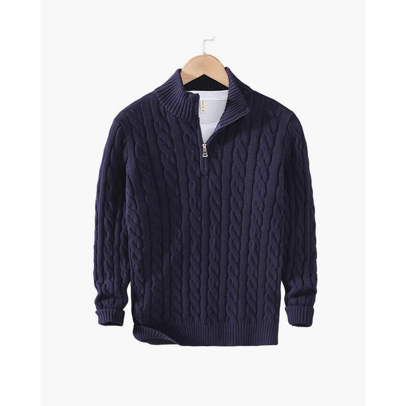 Herrers Cableknit Sweater - Lynlås i halsen
