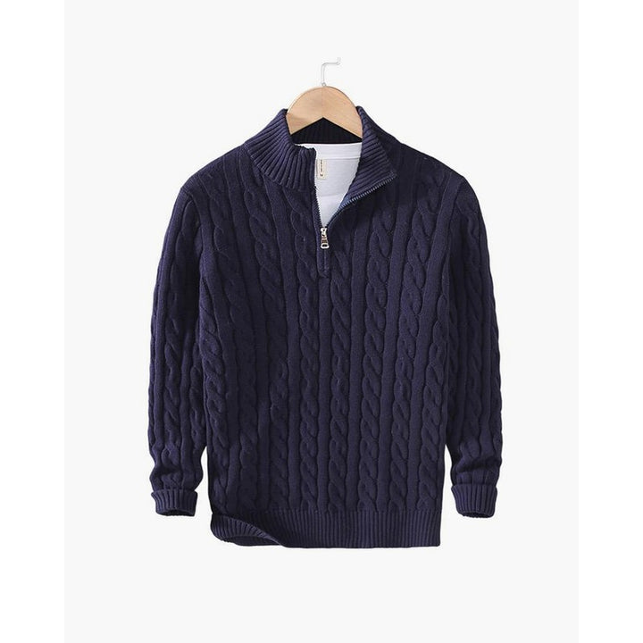Herrers Cableknit Sweater - Lynlås i halsen