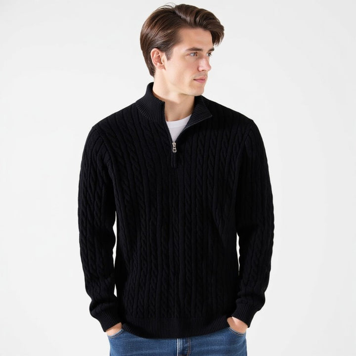 Herrers Cableknit Sweater - Lynlås i halsen