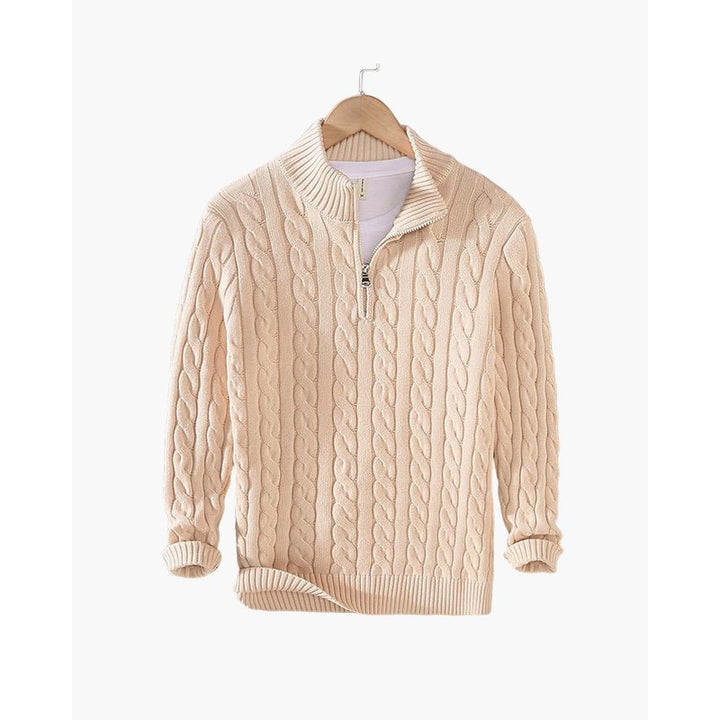 Herrers Cableknit Sweater - Lynlås i halsen