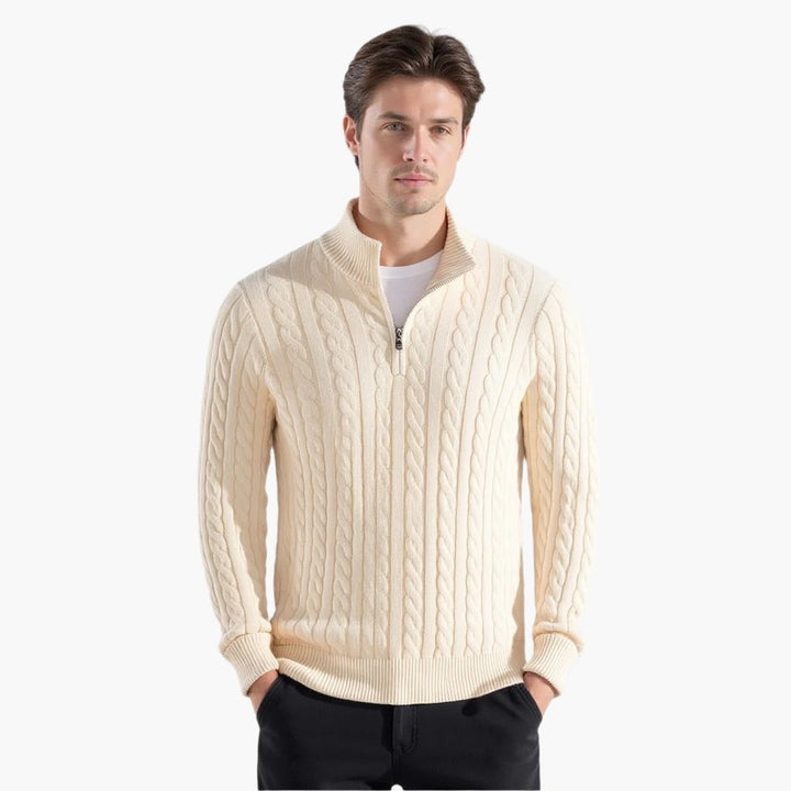 Herrers Cableknit Sweater - Lynlås i halsen
