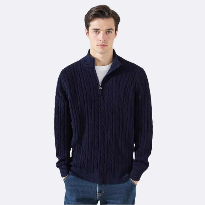 Herrers Cableknit Sweater - Lynlås i halsen