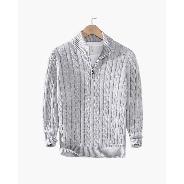 Herrers Cableknit Sweater - Lynlås i halsen