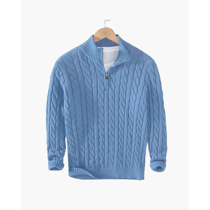 Herrers Cableknit Sweater - Lynlås i halsen