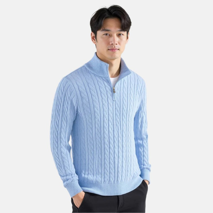 Herrers Cableknit Sweater - Lynlås i halsen