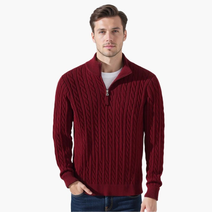 Herrers Cableknit Sweater - Lynlås i halsen