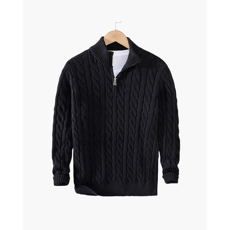 Herrers Cableknit Sweater - Lynlås i halsen