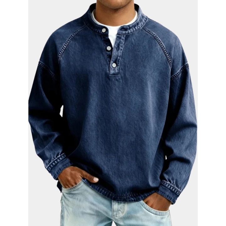 Herres sweater med langærmer og delvis knapper