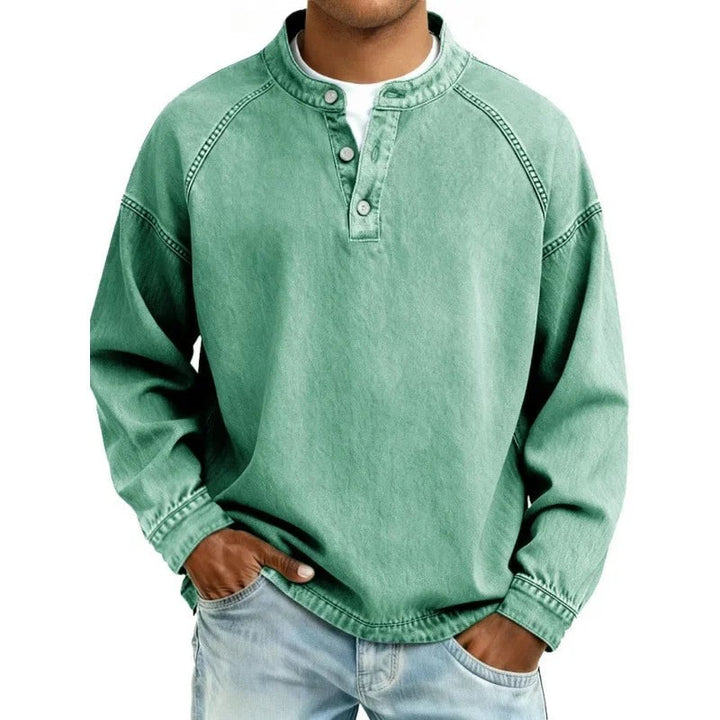 Herres sweater med langærmer og delvis knapper